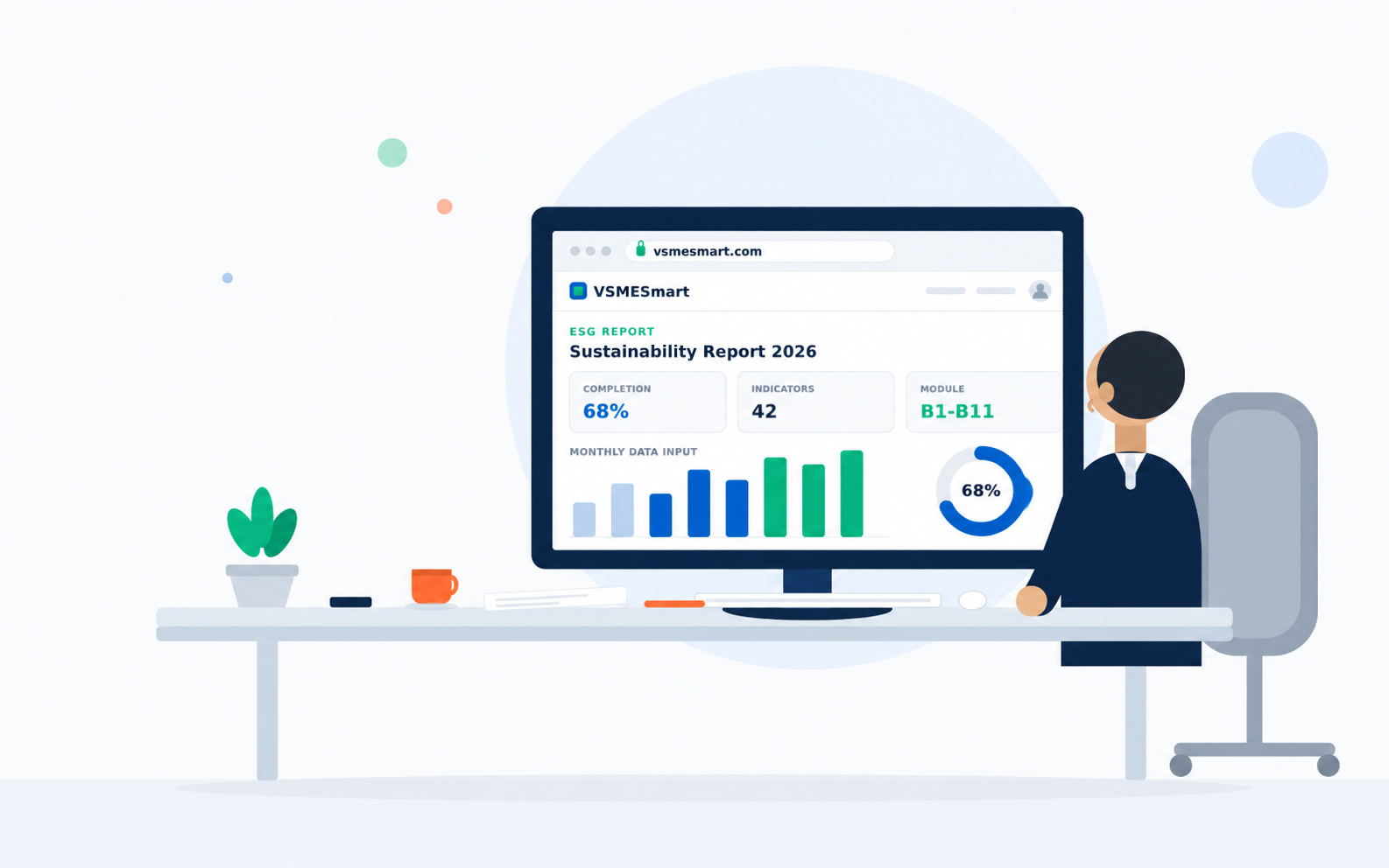 A user preparing a sustainability report with VSMESmart